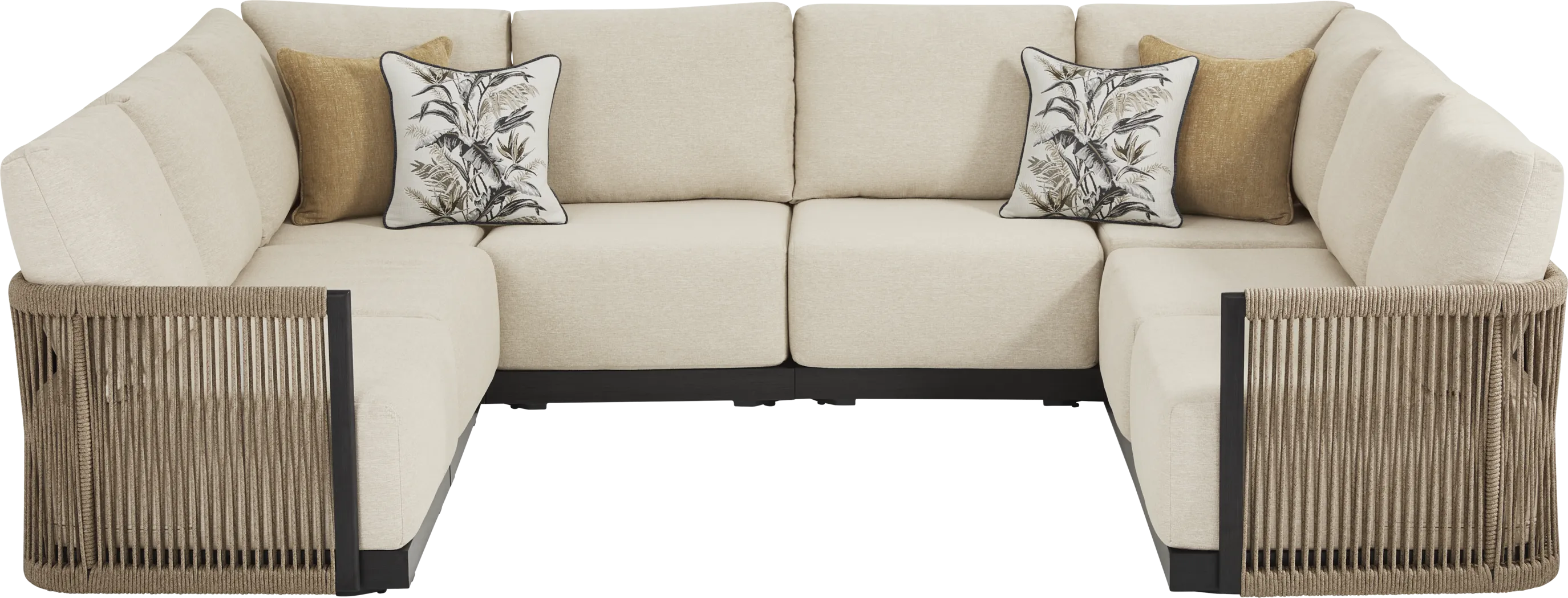 Lanai Black 8 Pc Outdoor Sectional with Cream Cushions - Image 3