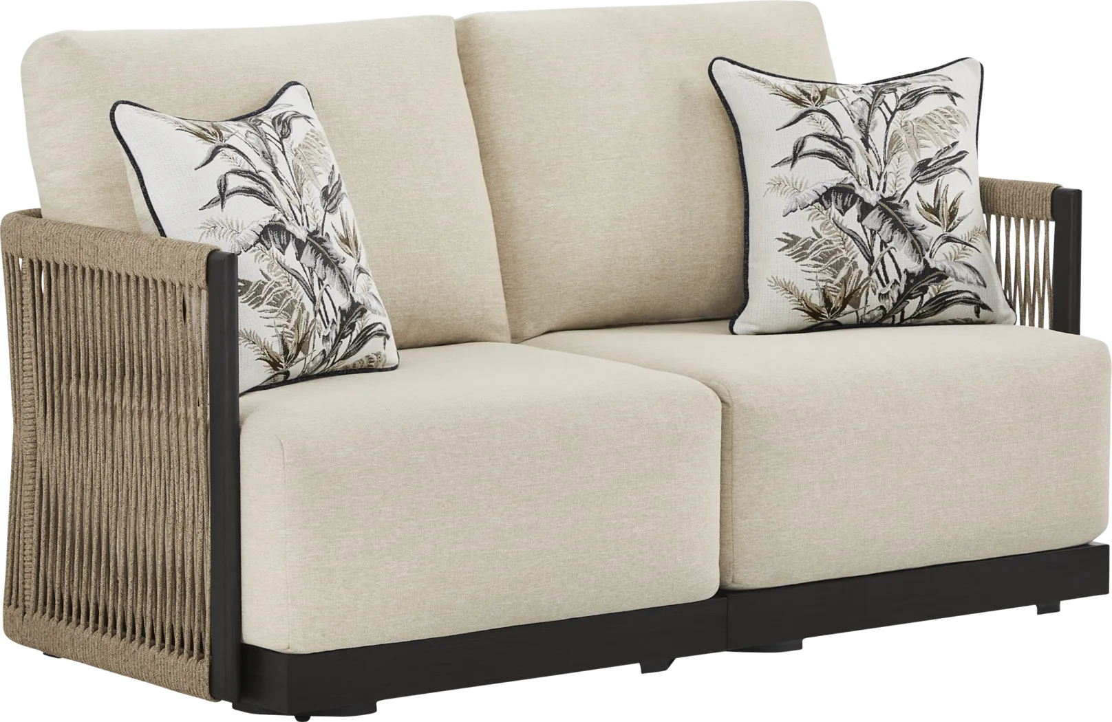 Lanai Black Outdoor Loveseat with Cream Cushions - Thumbnail - Image 2