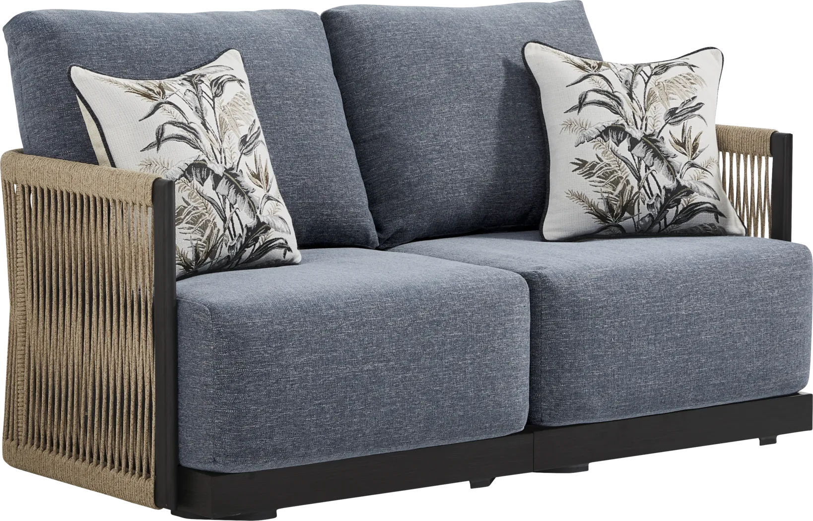 Lanai Black 4 Pc Outdoor Loveseat Seating Set with Mineral Cushions - Image 3