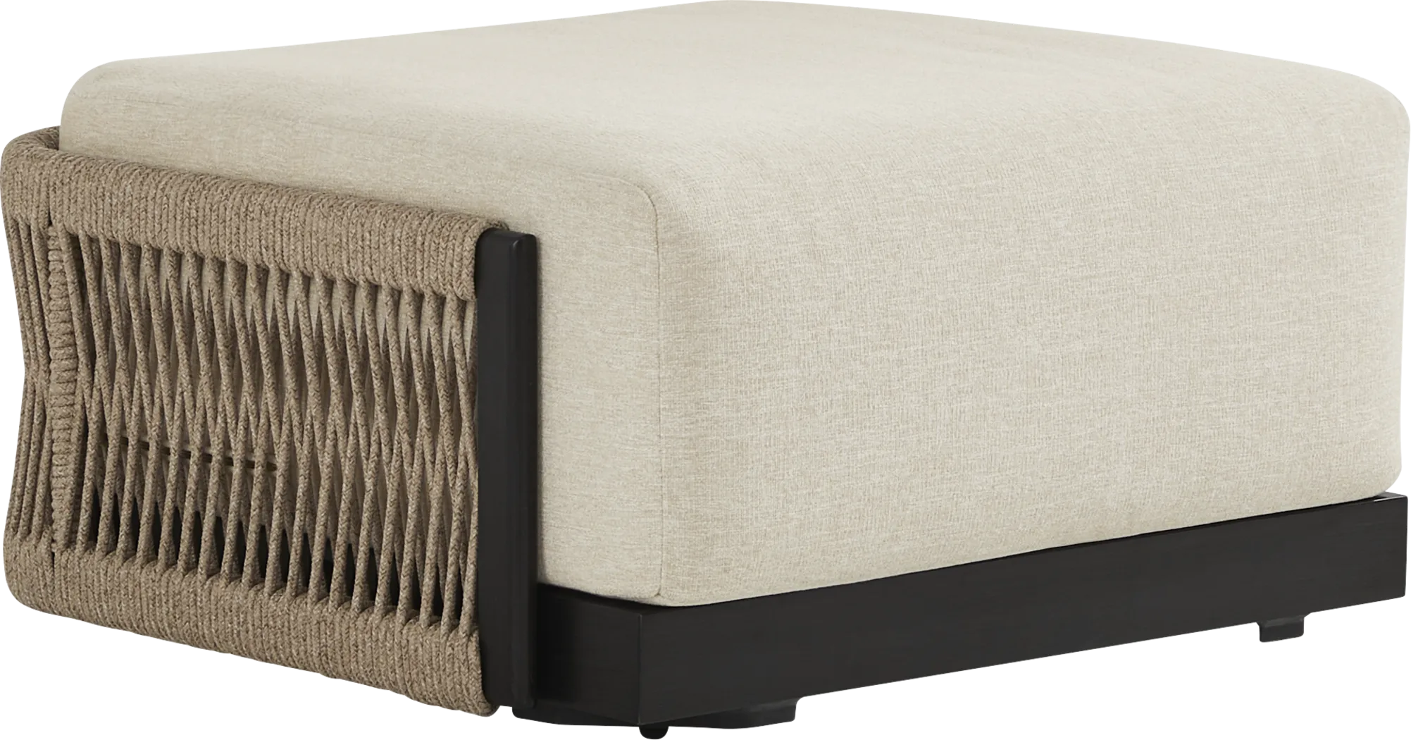 Lanai Black Outdoor Ottoman with Cream Cushion - Thumbnail - Image 1