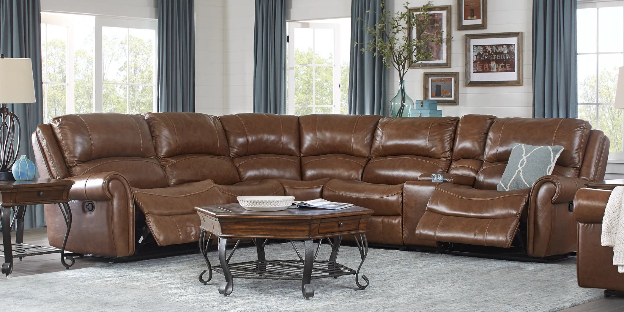 Lancaster Heights Brown 6 Pc Leather Reclining Sectional - Thumbnail - Image 2