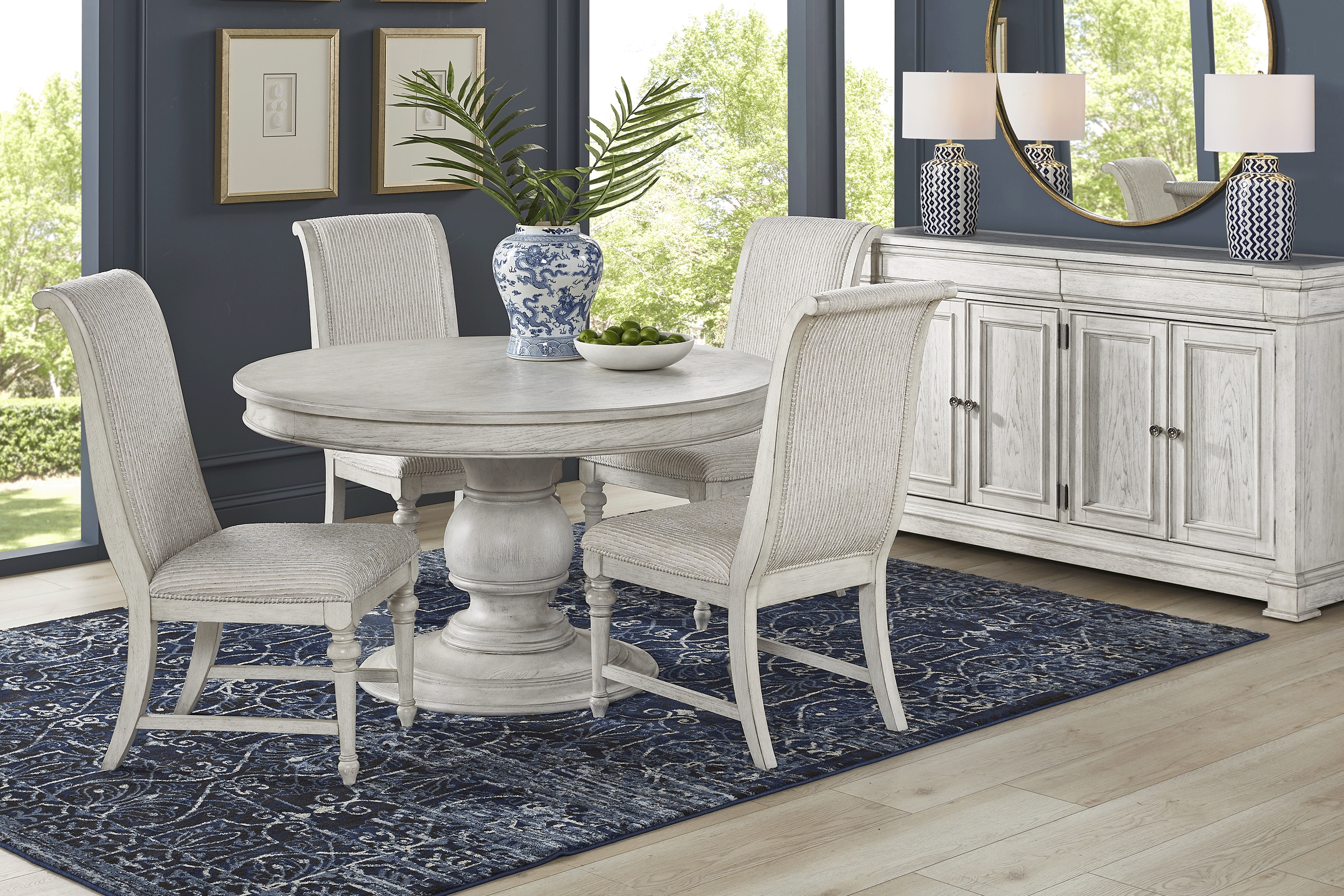 Landon Creek White 5 Pc Round Dining Room with Upholstered Side Chairs - Thumbnail - Image 1