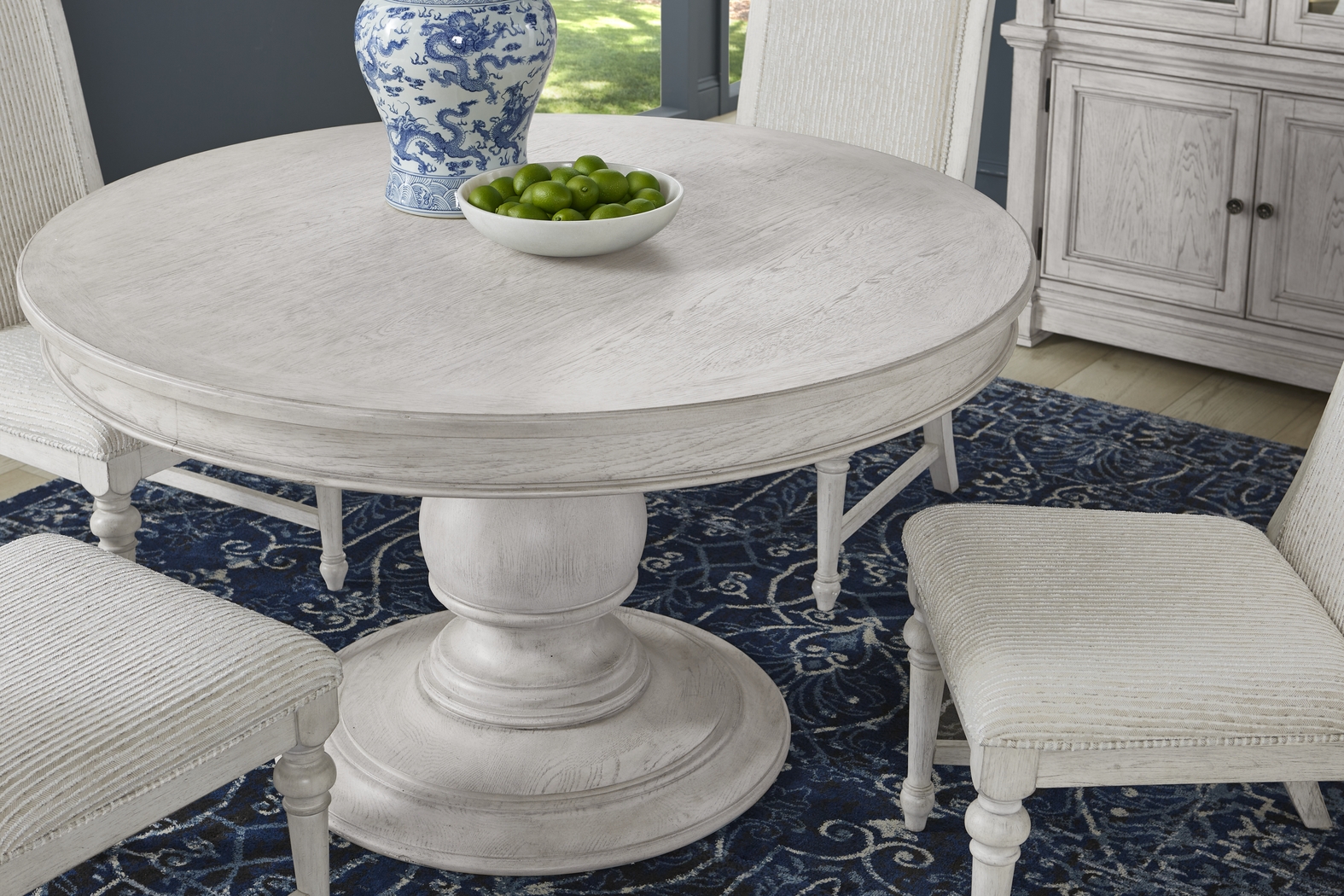 Landon Creek White 5 Pc Round Dining Room with Upholstered Side Chairs - Thumbnail - Image 3