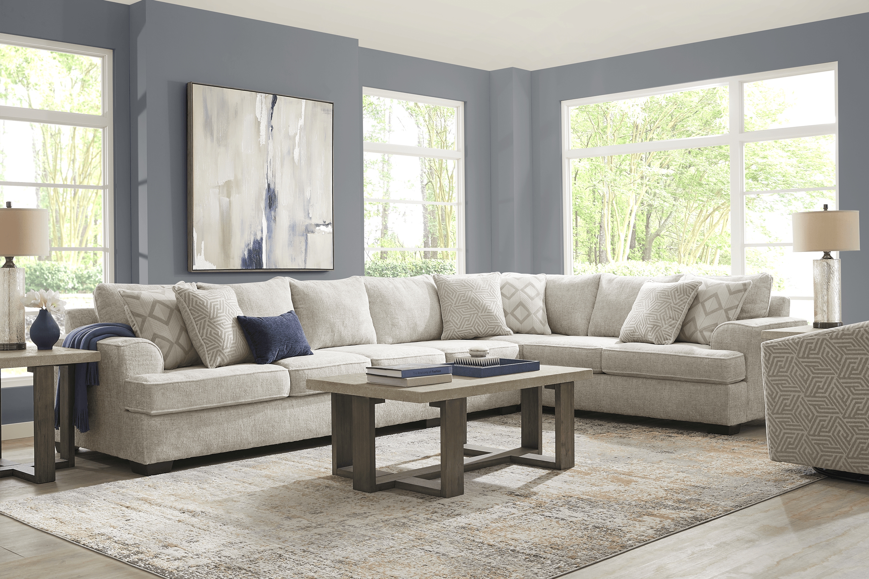 Landon Hills Woven Cream 3 Pc Sectional - Thumbnail - Image 2
