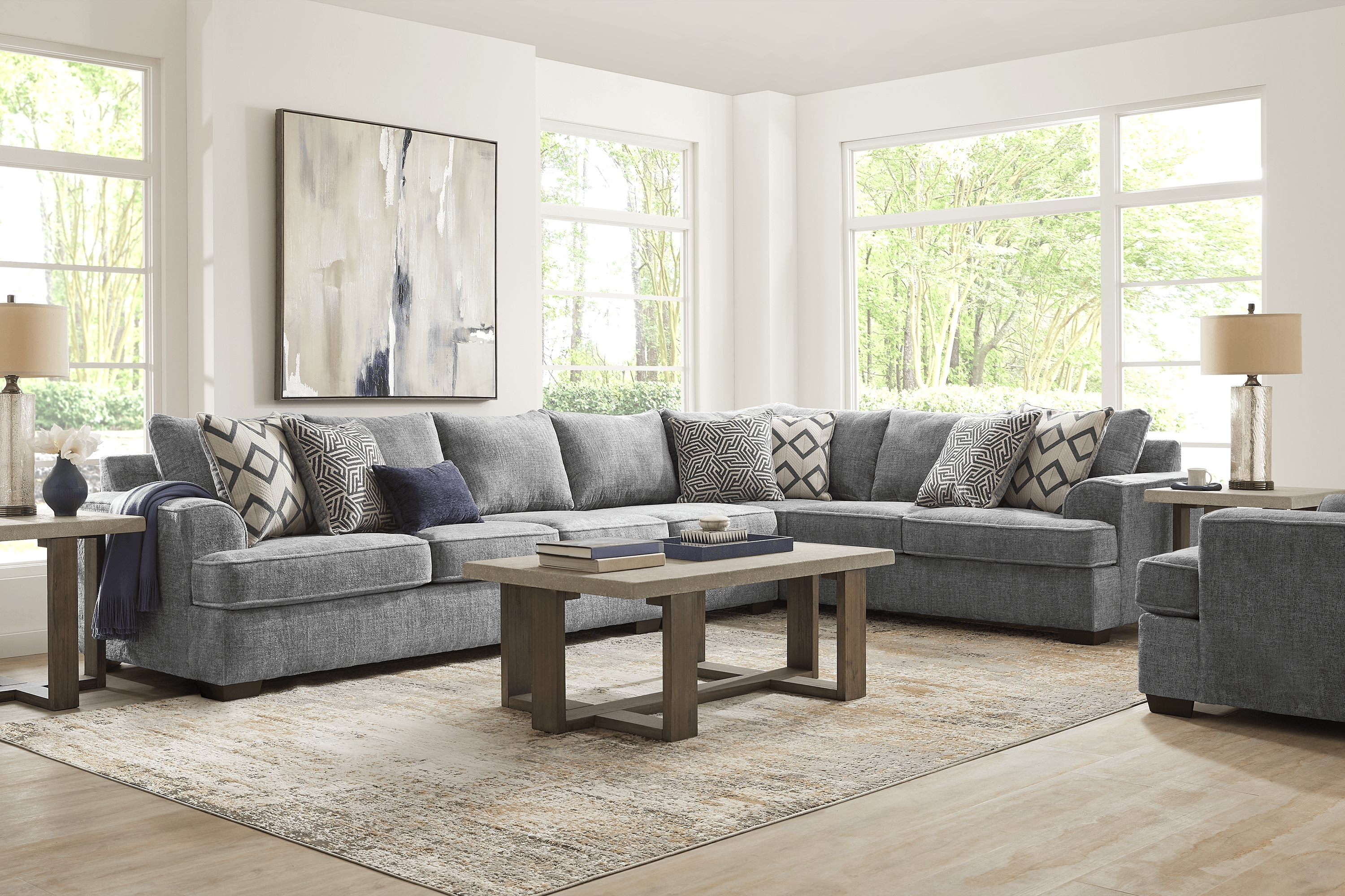 Landon Hills Woven Gray 3 Pc Sectional - Thumbnail - Image 2