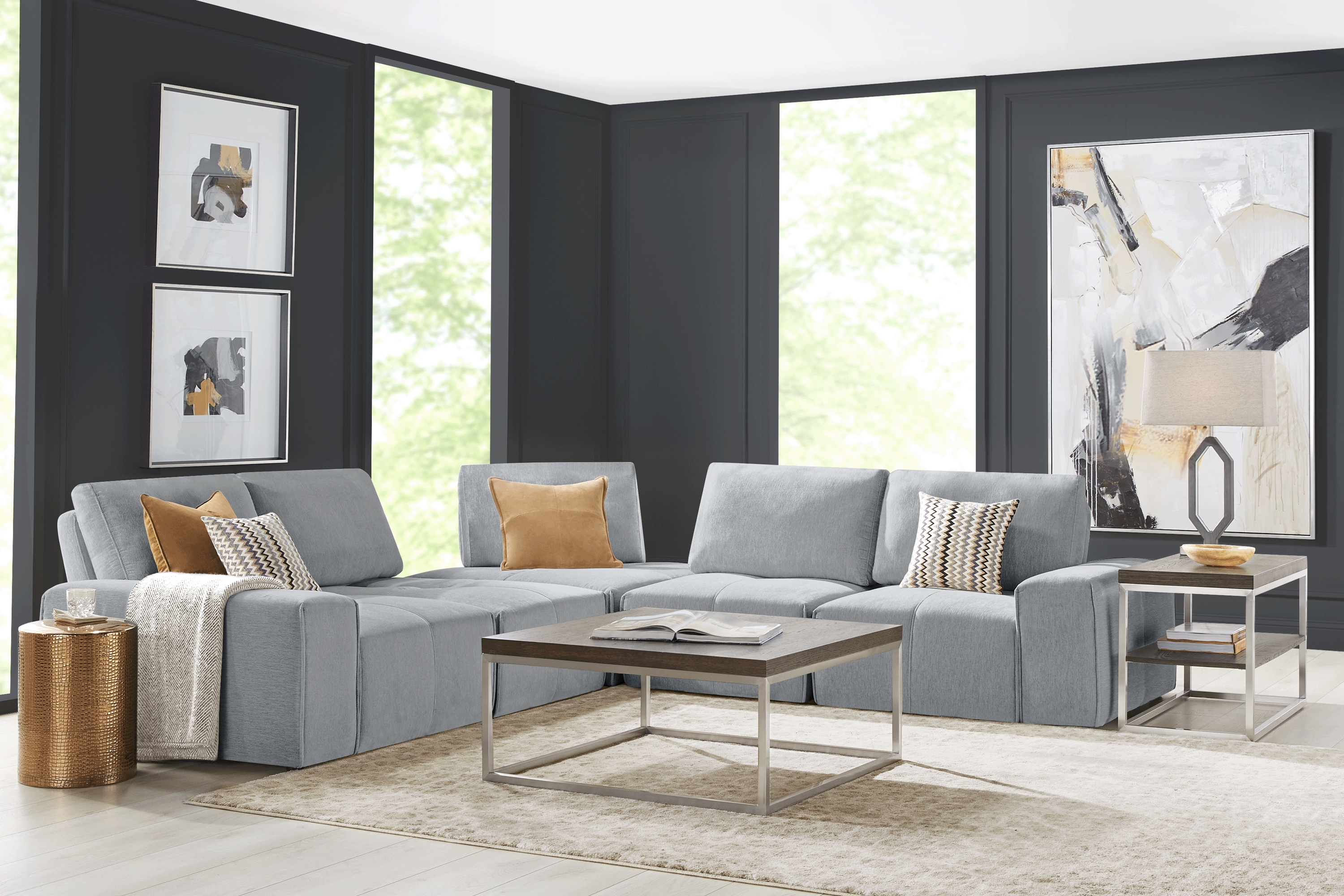 Laney Gray Chenille Fabric 5 Pc Sectional | Rooms to Go