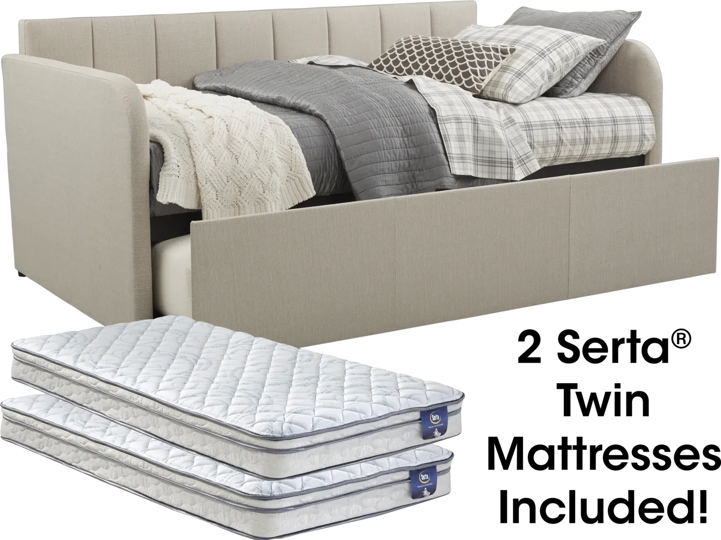 Lanie Beige Colors,Light Wood,White Daybed & Mattress Set | Rooms