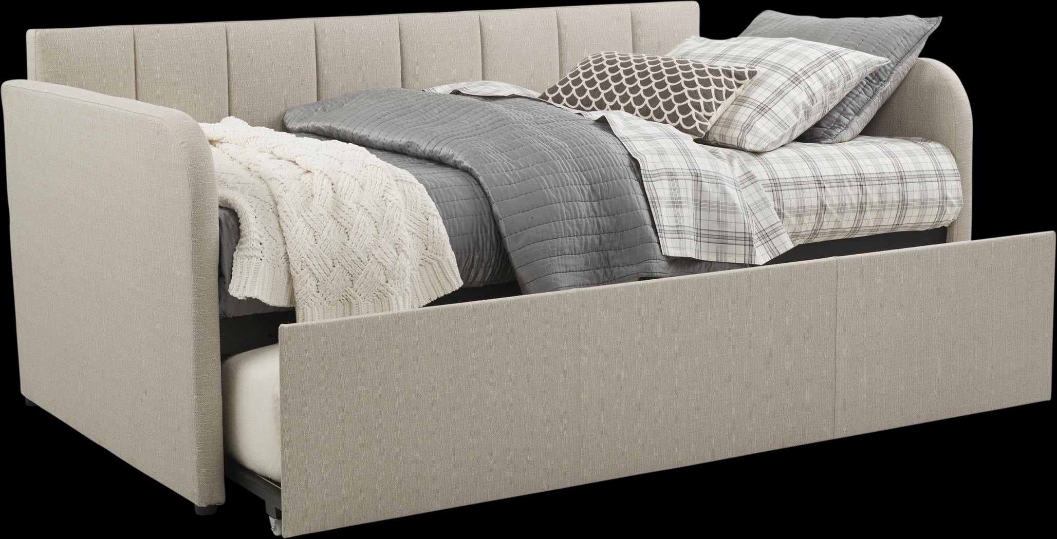 Lanie Beige Vertical Channel Daybed with Trundle - Thumbnail - Image 1