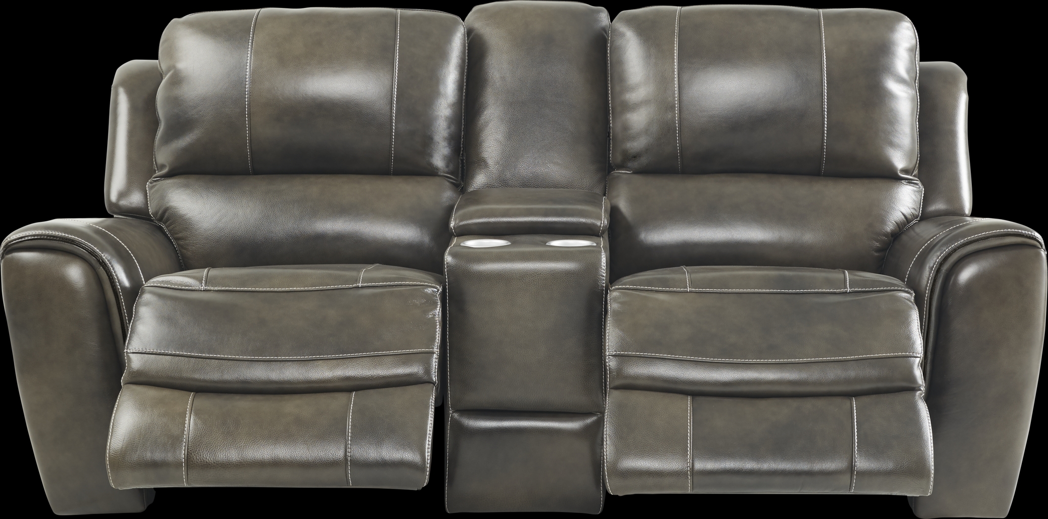 Lanzo Gray Leather Dual Power Reclining Console Loveseat - Thumbnail - Image 2