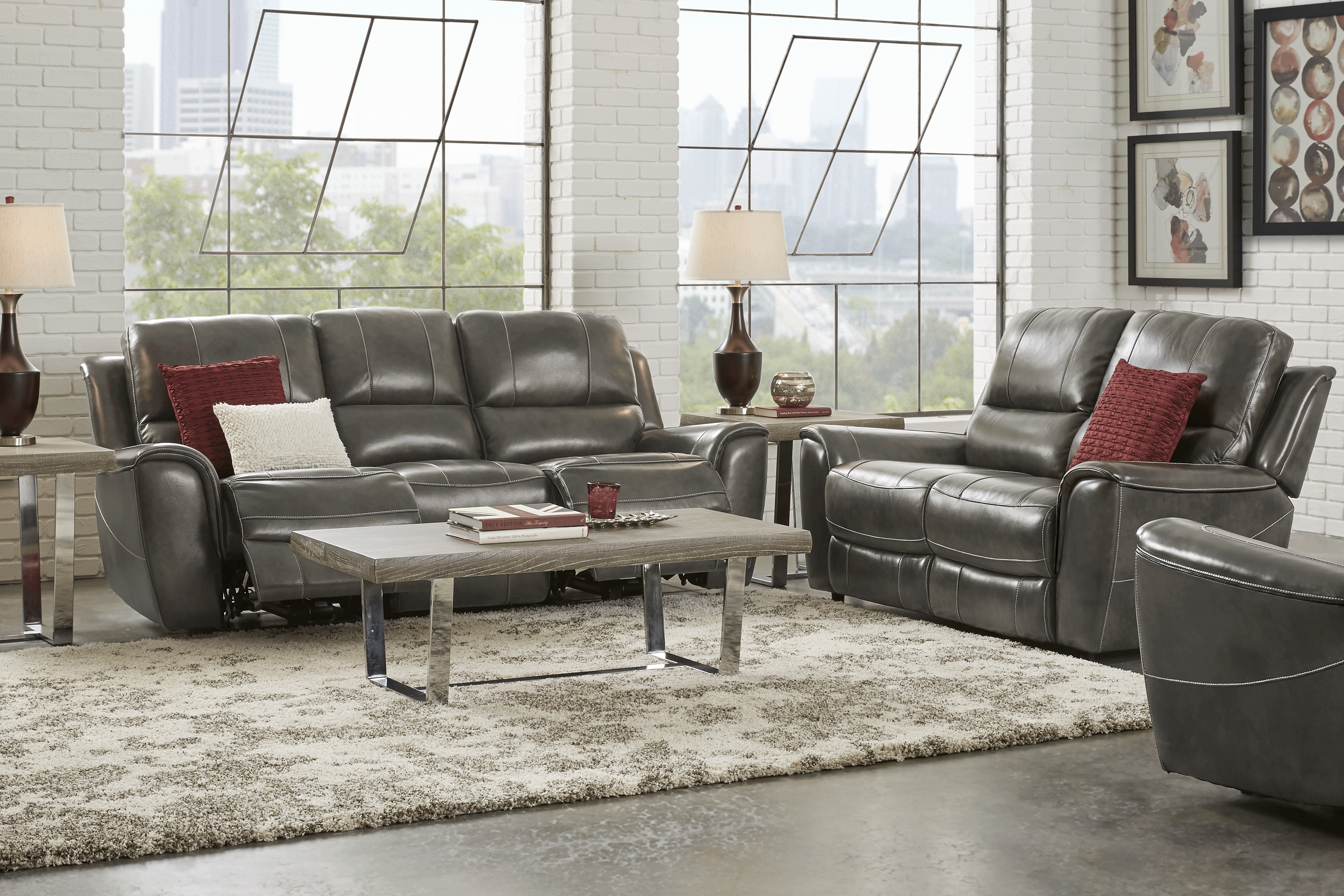 Lanzo Gray Leather 2 Pc Living Room with Reclining Sofa - Thumbnail - Image 1