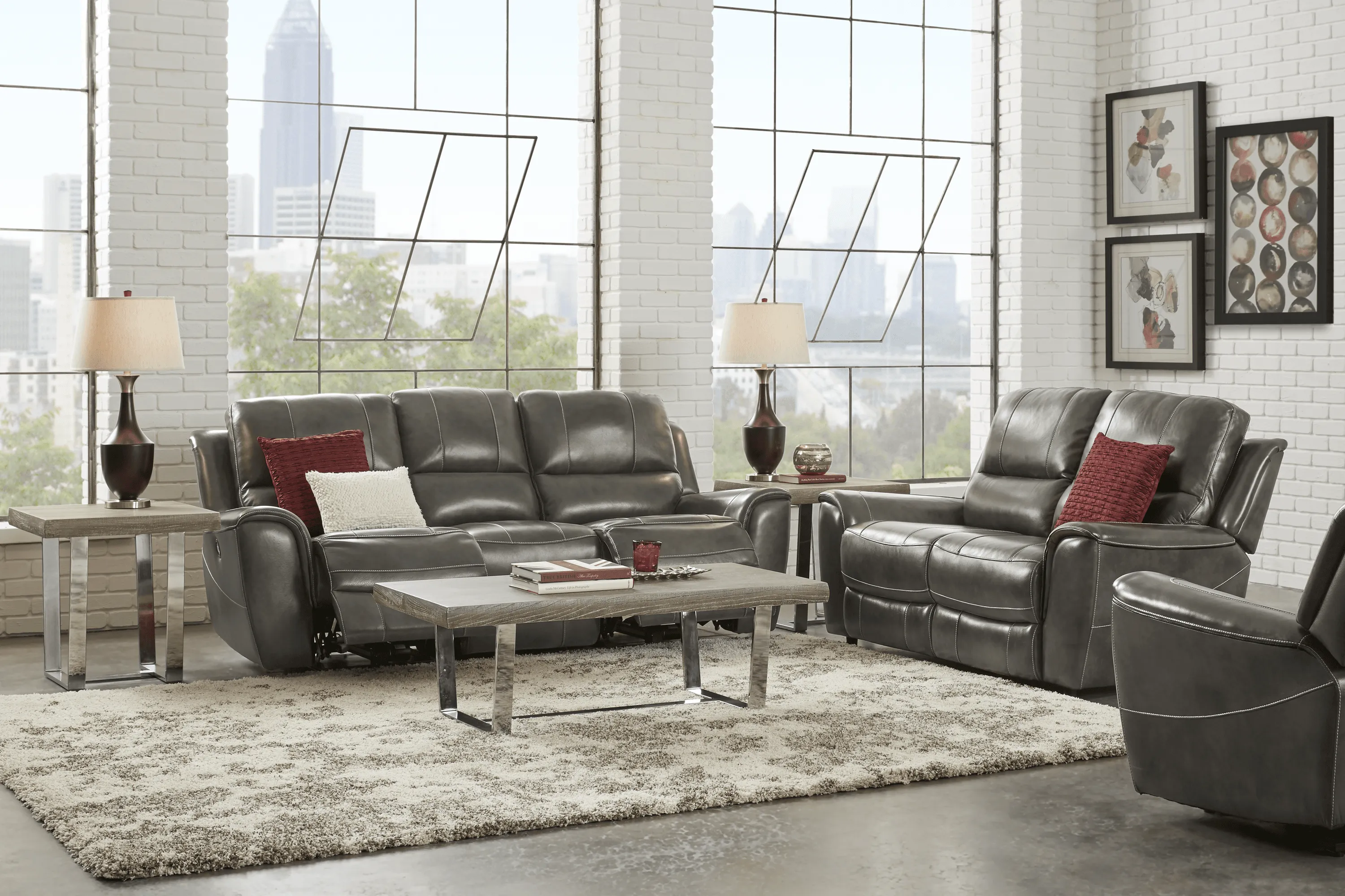 Lanzo Gray Leather 8 Pc Living Room with Reclining Sofa - Thumbnail - Image 1