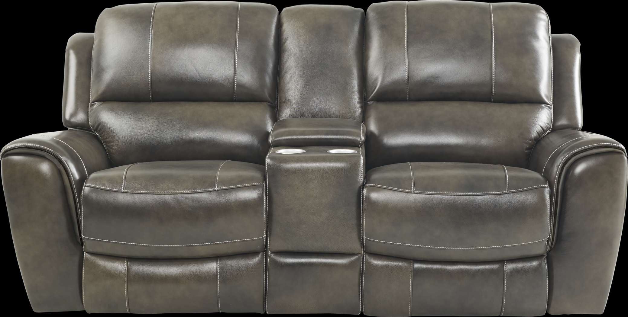 Lanzo Gray Leather Dual Power Reclining Console Loveseat - Thumbnail - Image 1