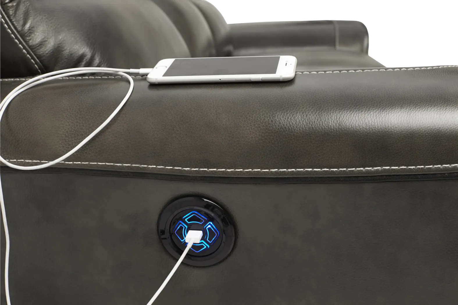 Lanzo Gray Leather Dual Power Reclining Sofa - Image 6