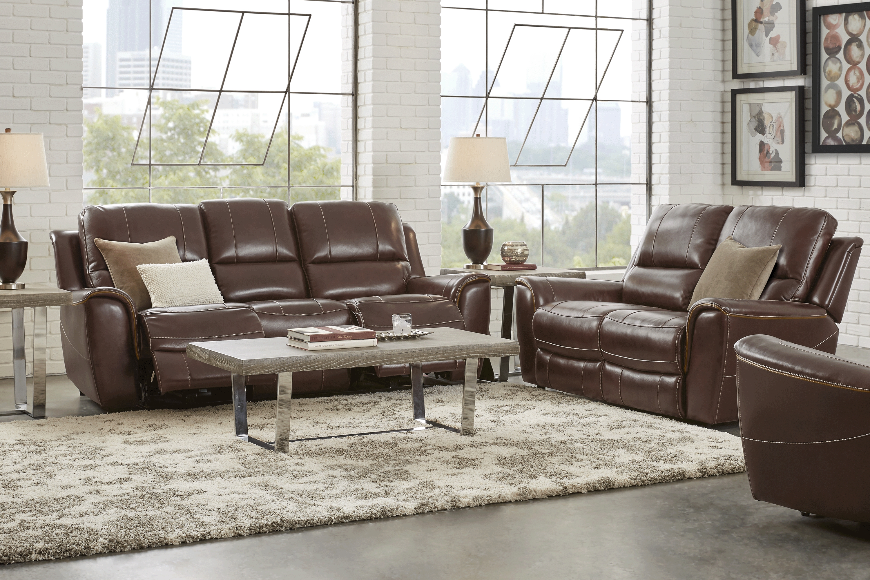 Lanzo Merlot Leather 2 Pc Living Room with Reclining Sofa - Thumbnail - Image 1