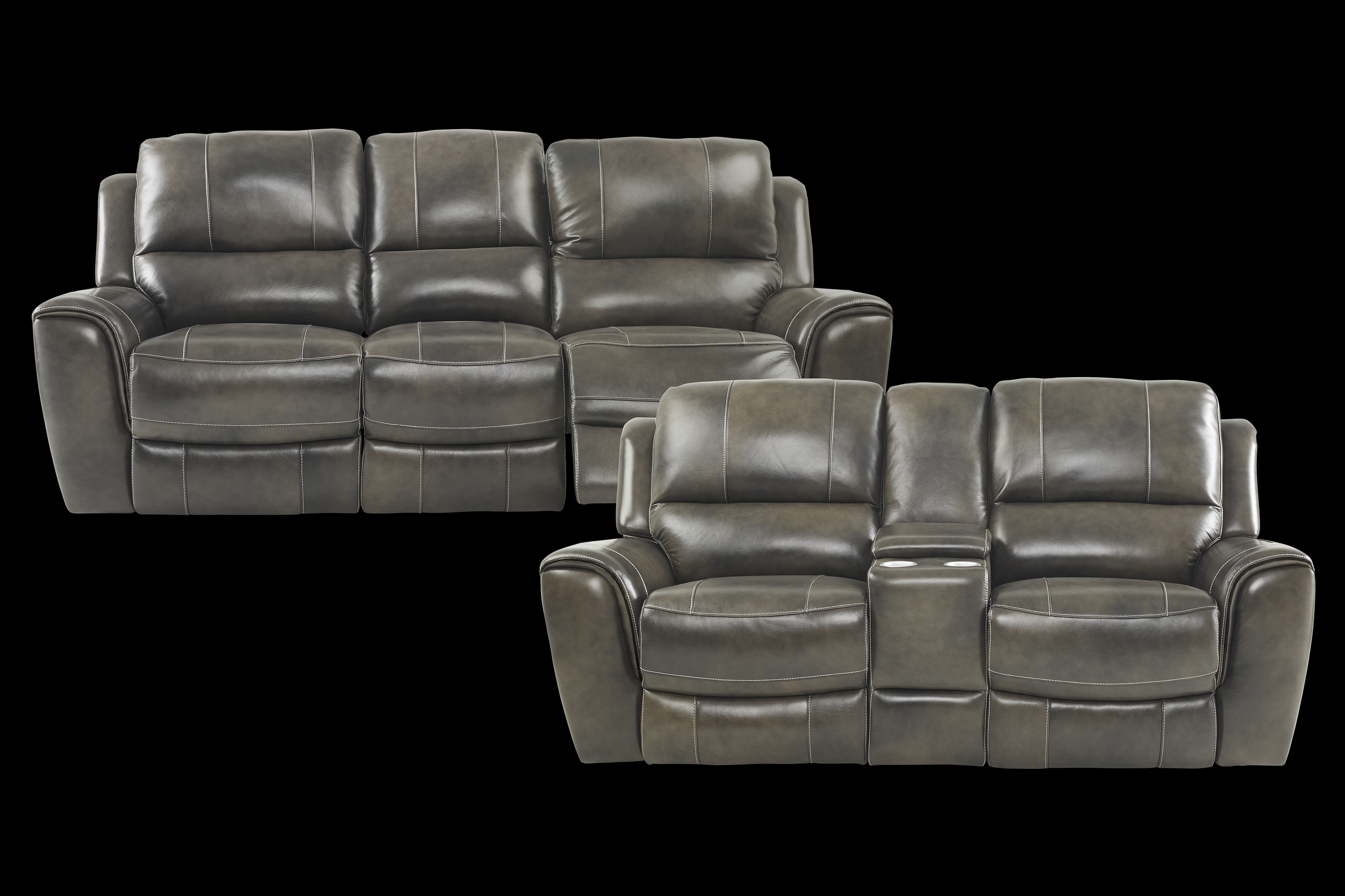 Lanzo Gray Leather Dual Power Reclining Sofa - Thumbnail - Image 2