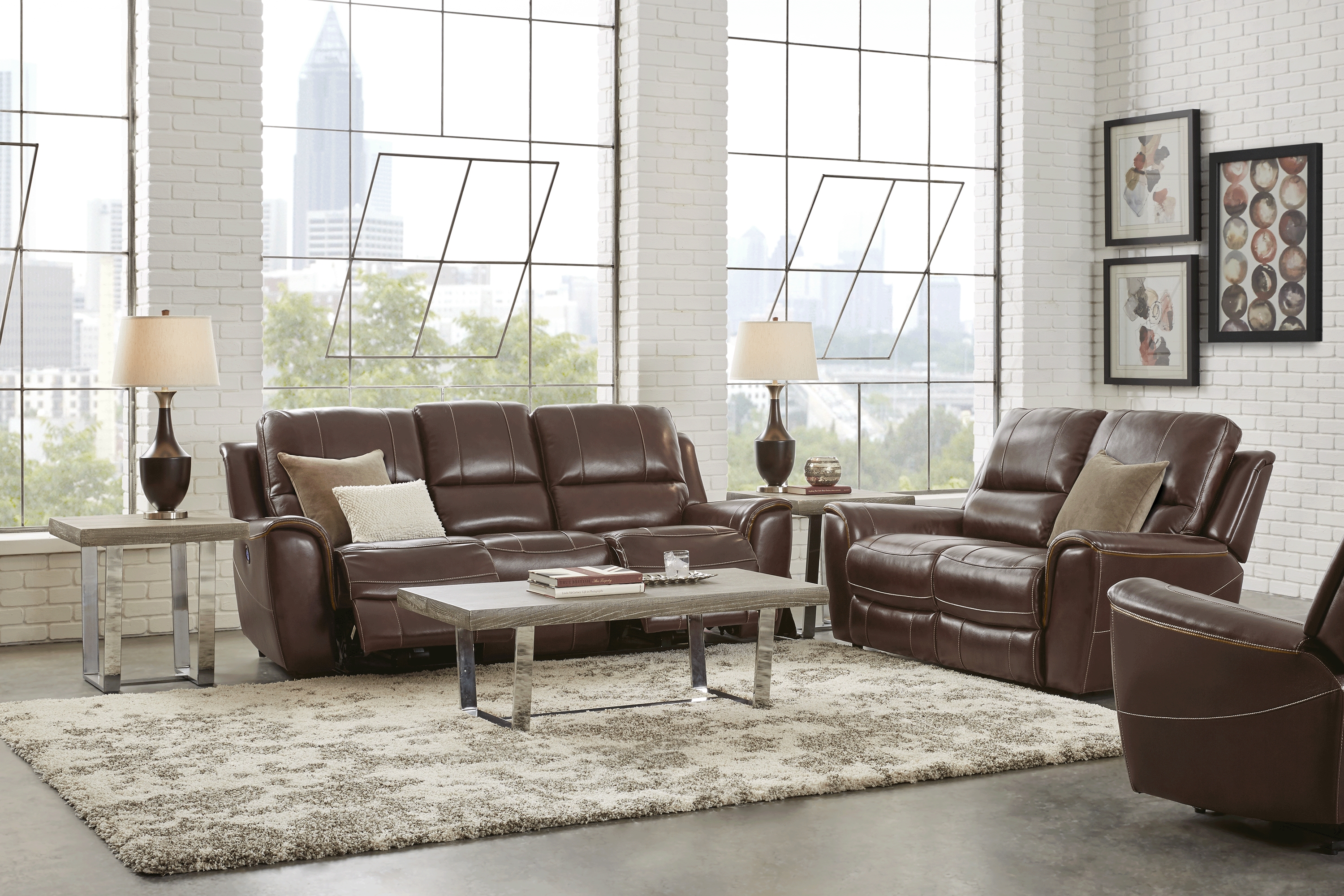 Lanzo Merlot Leather 7 Pc Living Room with Reclining Sofa - Thumbnail - Image 1