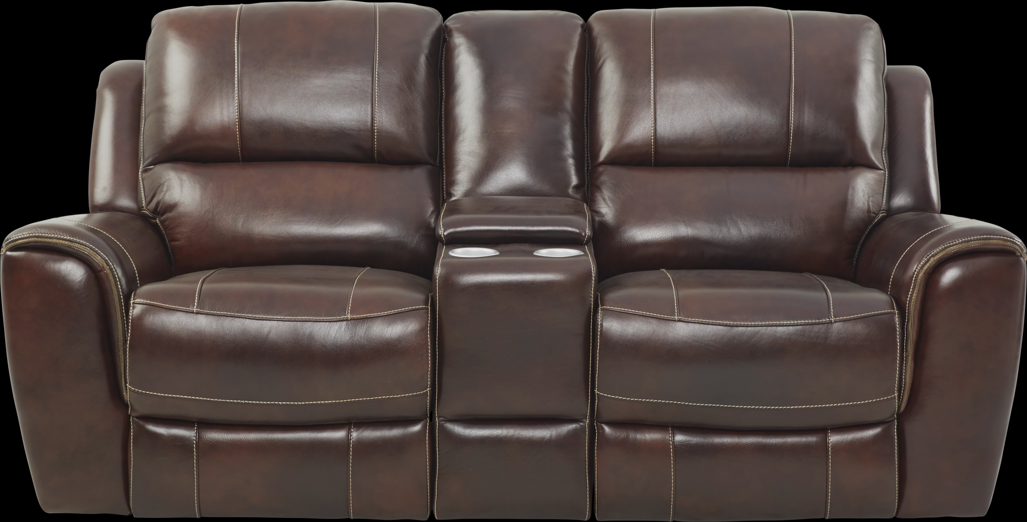 Lanzo Merlot Leather Dual Power Reclining Console Loveseat - Thumbnail - Image 1