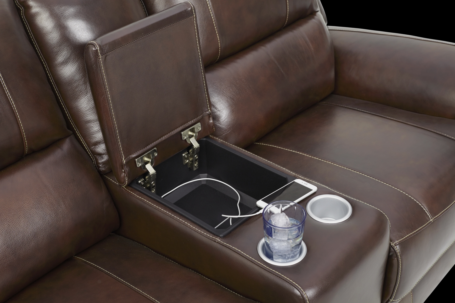 Lanzo Merlot Leather Dual Power Reclining Console Loveseat - Thumbnail - Image 3