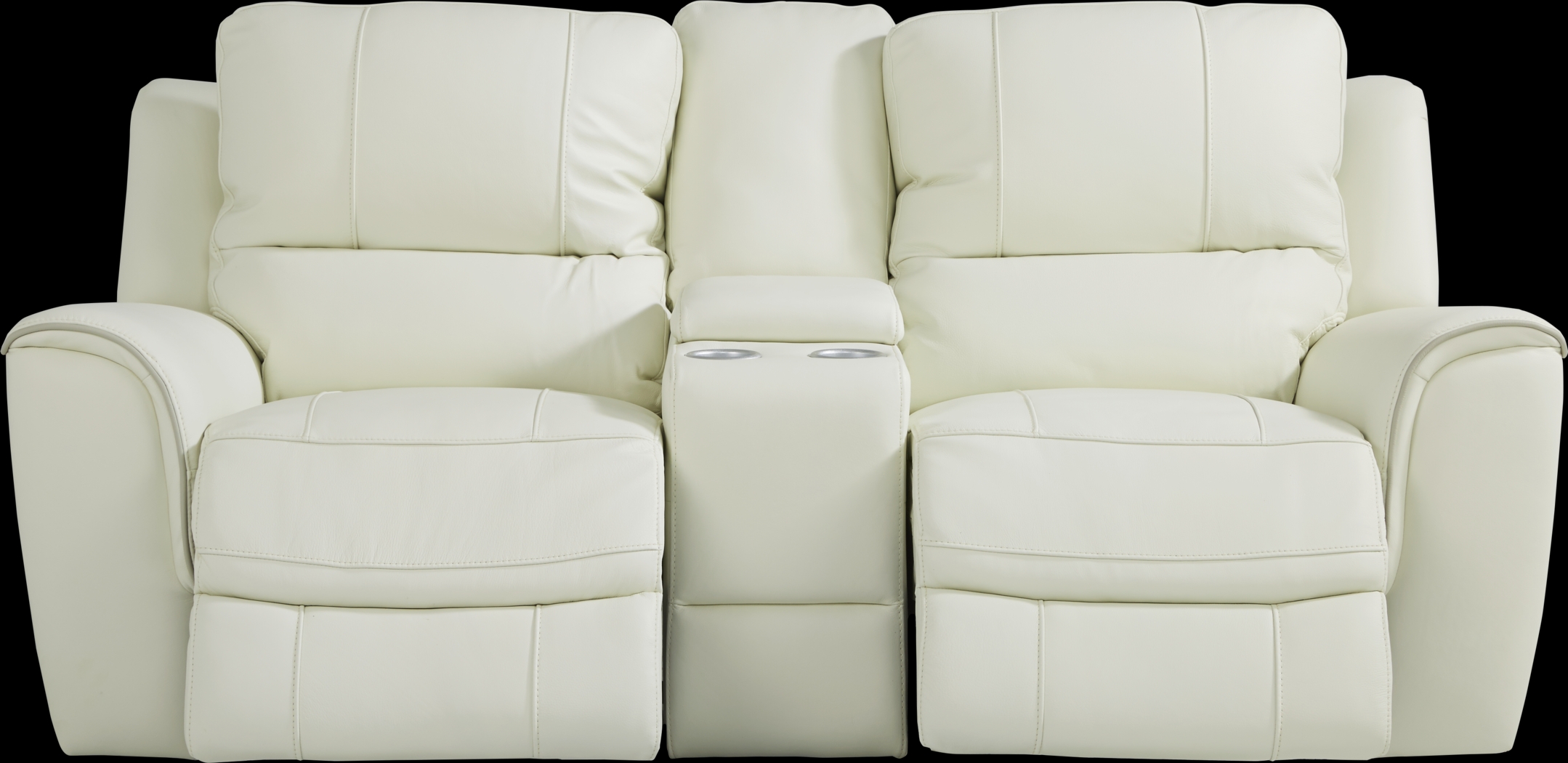 Lanzo Off-White Leather Dual Power Reclining Console Loveseat - Thumbnail - Image 2