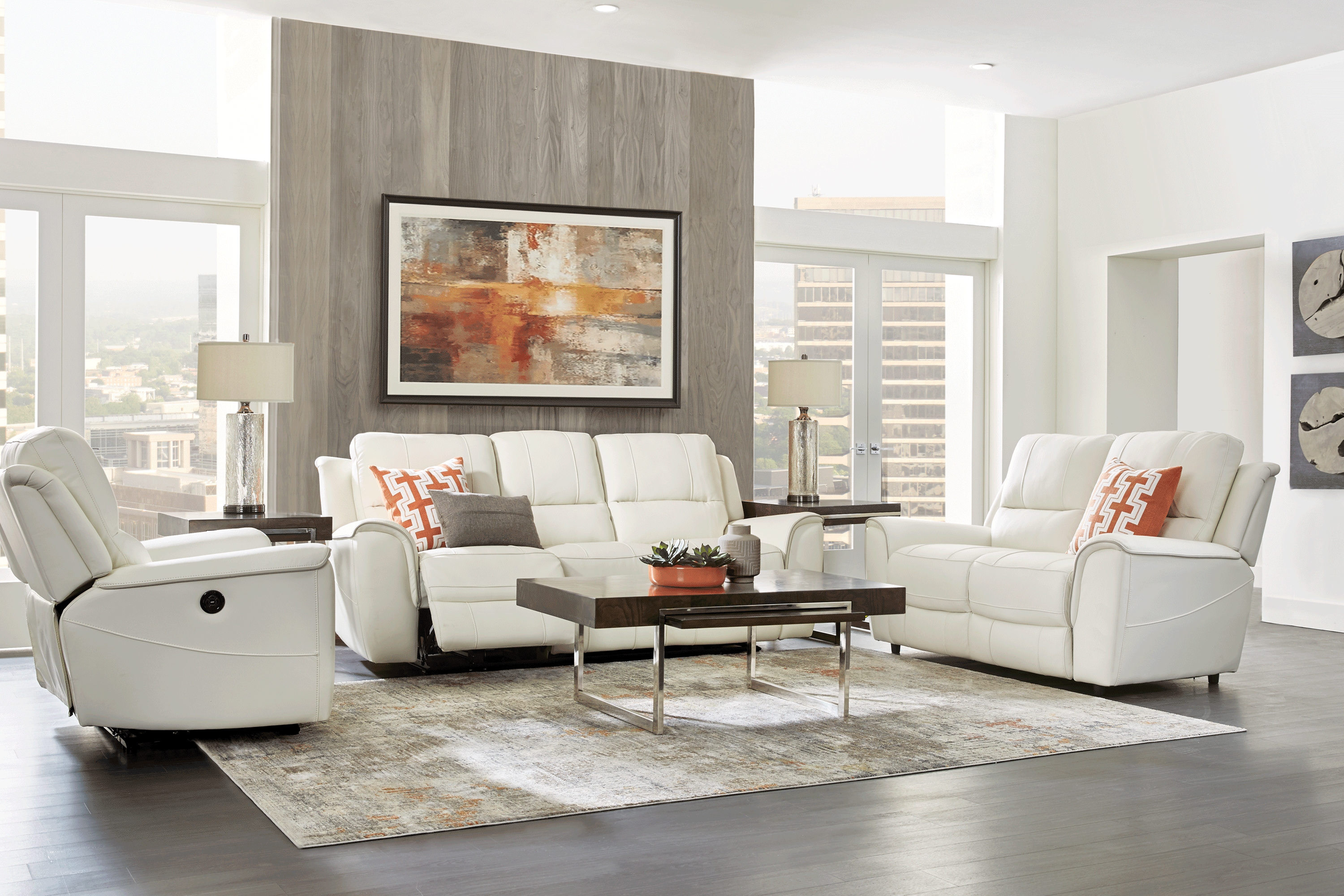 Lanzo Off-White Leather Reclining Sofa - Thumbnail - Image 2