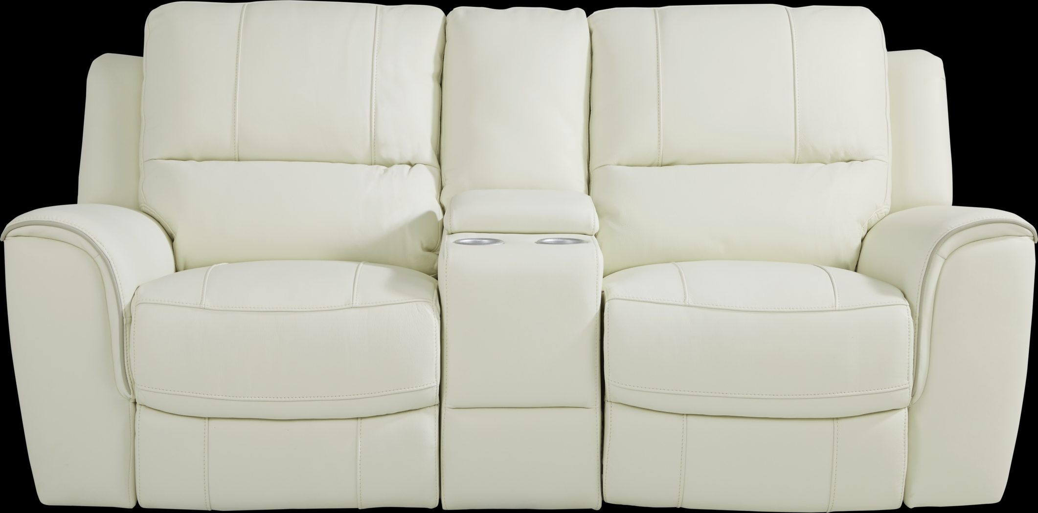 Lanzo Off-White Leather Dual Power Reclining Console Loveseat - Thumbnail - Image 1