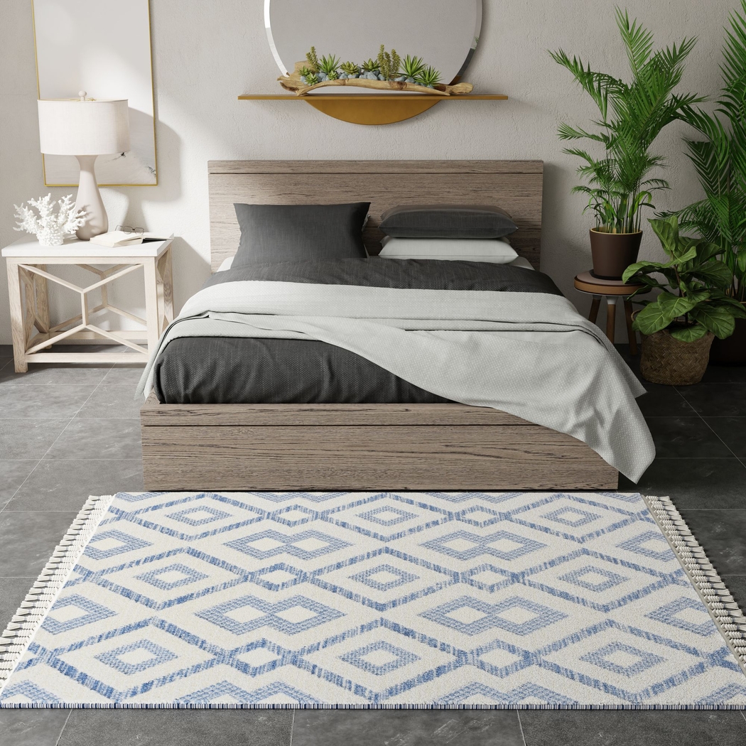 Laozui White/Blue 5' x 7' Rug - Thumbnail - Image 2