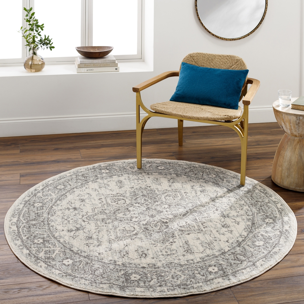 Lara Elle Gray 5'3 Round Rug - Thumbnail - Image 2