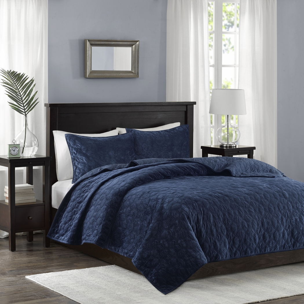 Larah Navy 3 Pc King Coverlet Set - Thumbnail - Image 2