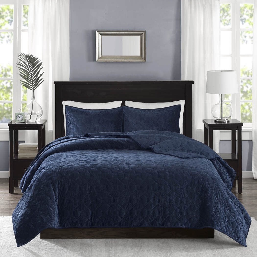 Larah Navy 3 Pc King Coverlet Set - Thumbnail - Image 1