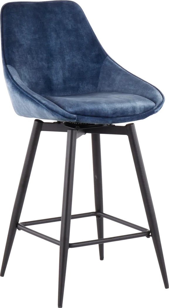 Laramore Blue Velvet Counter Height Stool, Set of 2 - Thumbnail - Image 2
