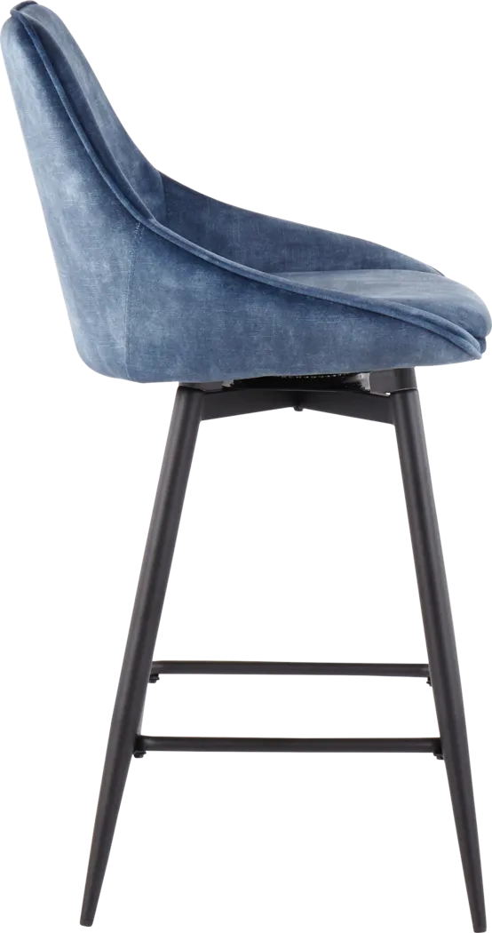 Laramore Blue Velvet Counter Height Stool, Set of 2 - Thumbnail - Image 3