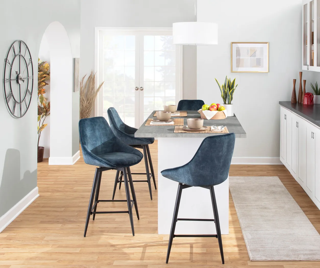 Laramore Blue Velvet Counter Height Stool, Set of 2 - Thumbnail - Image 9