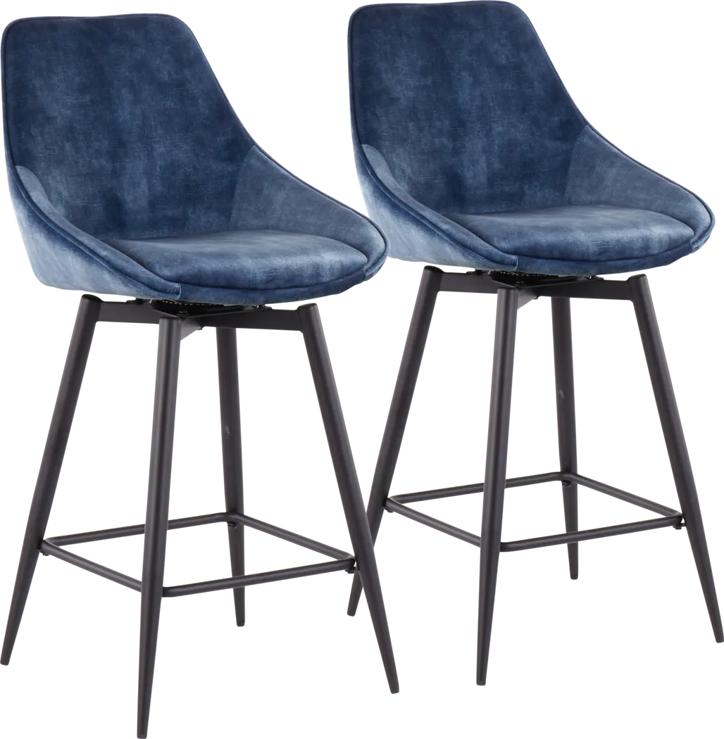 Laramore Blue Velvet Counter Height Stool, Set of 2 - Thumbnail - Image 1