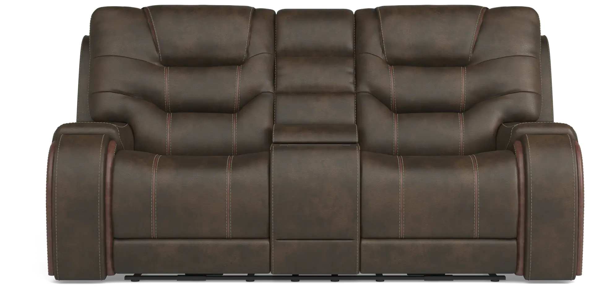 brown dual power reclining console loveseat
