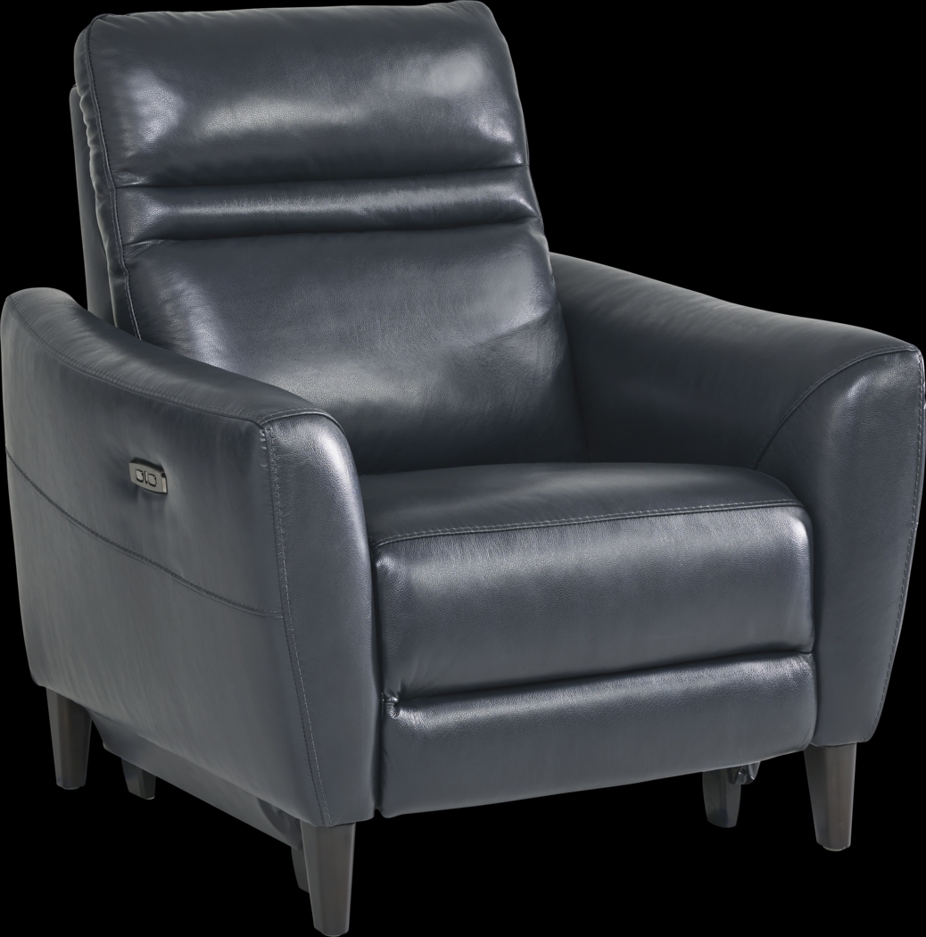 Larino Blue Leather Dual Power Recliner - Thumbnail - Image 2