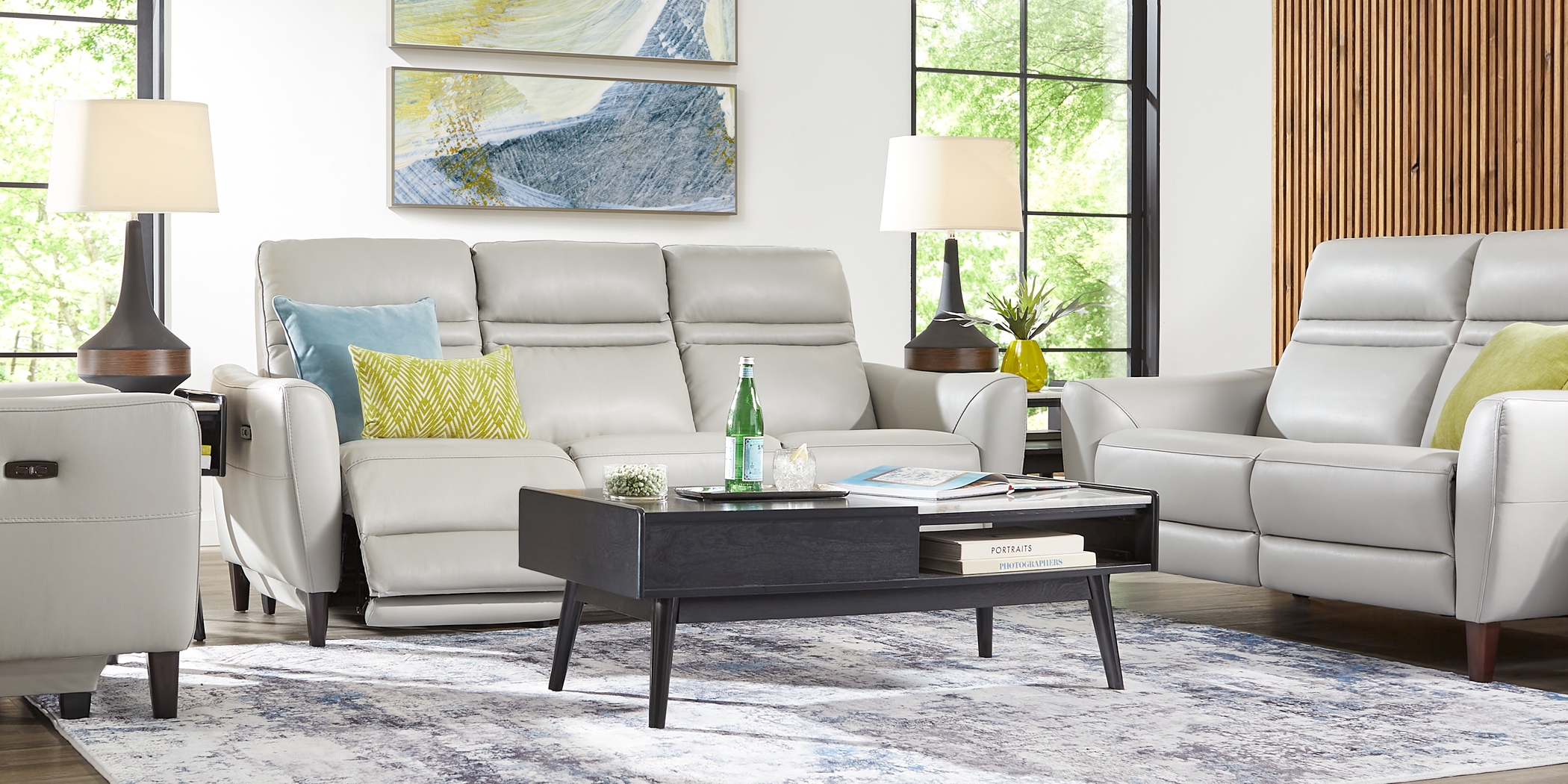 Larino Light Gray Leather 7 Pc Living Room with Dual Power Reclining Sofa - Thumbnail - Image 1