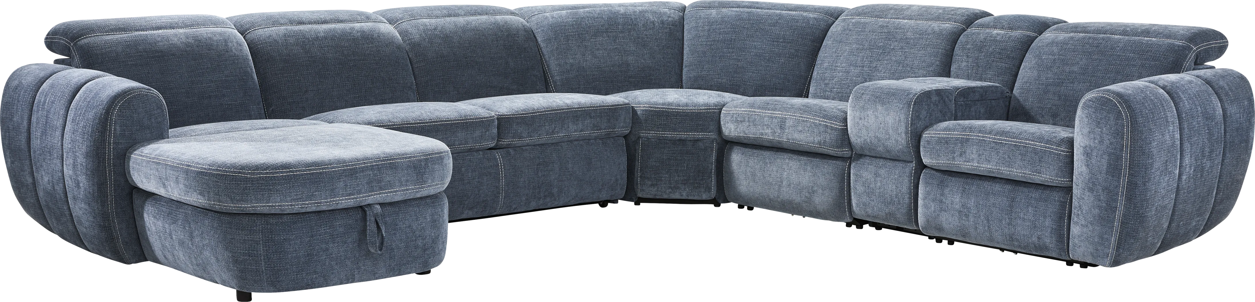 Laurel Heights Blue 6 Pc Dual Power Reclining Sleeper Sectional - Thumbnail - Image 4