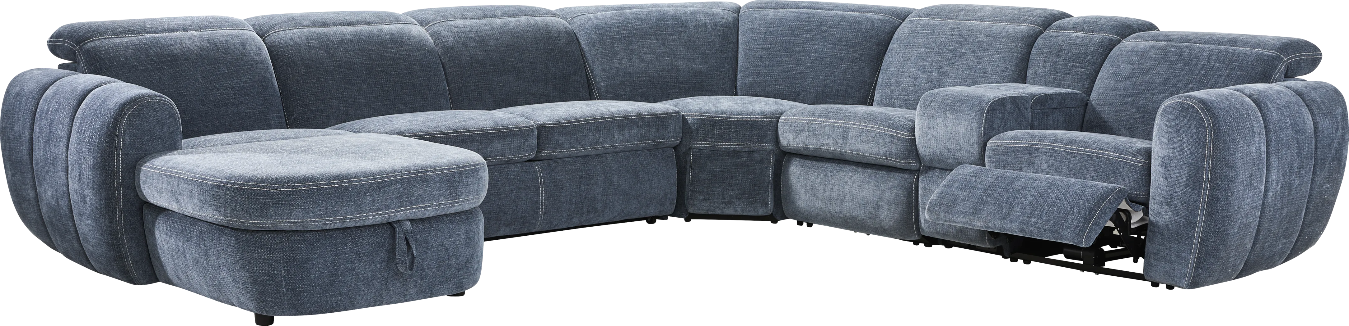 Laurel Heights Blue 6 Pc Dual Power Reclining Sleeper Sectional - Thumbnail - Image 1