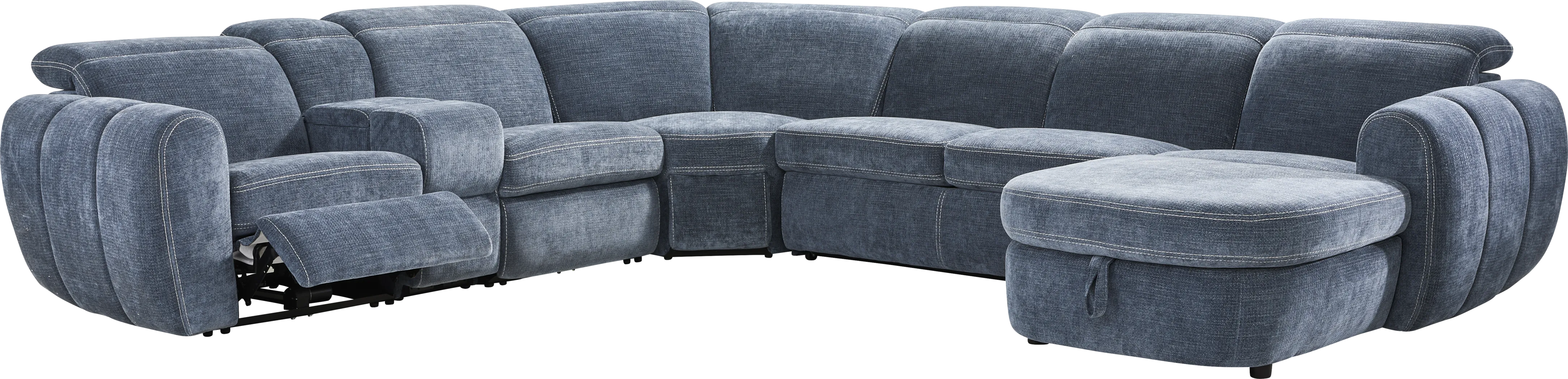 Laurel Heights Blue 6 Pc Dual Power Reclining Sleeper Sectional - Thumbnail - Image 1