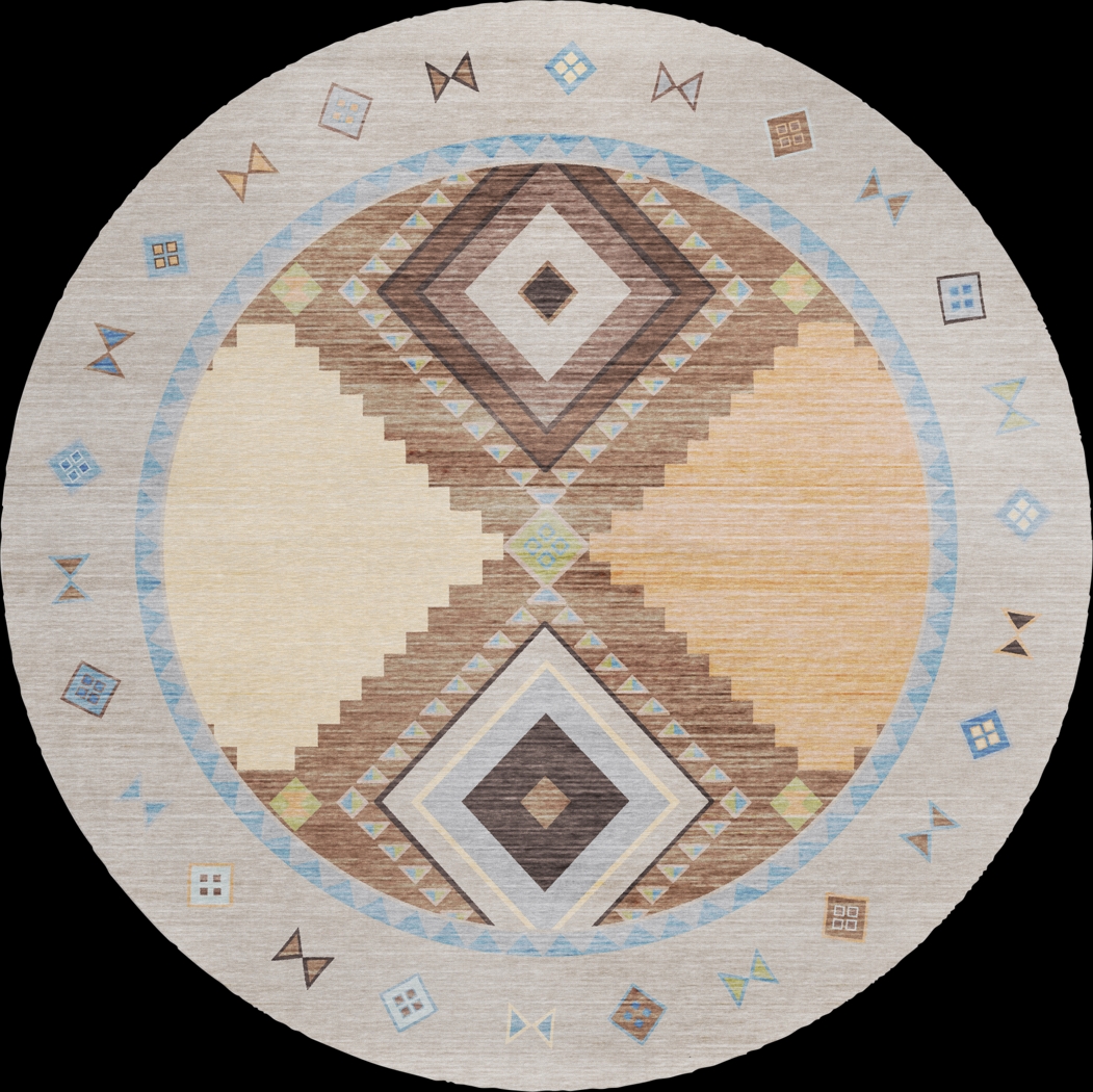 Lawnbrook Beige/Multi 8' Round Rug - Thumbnail - Image 1