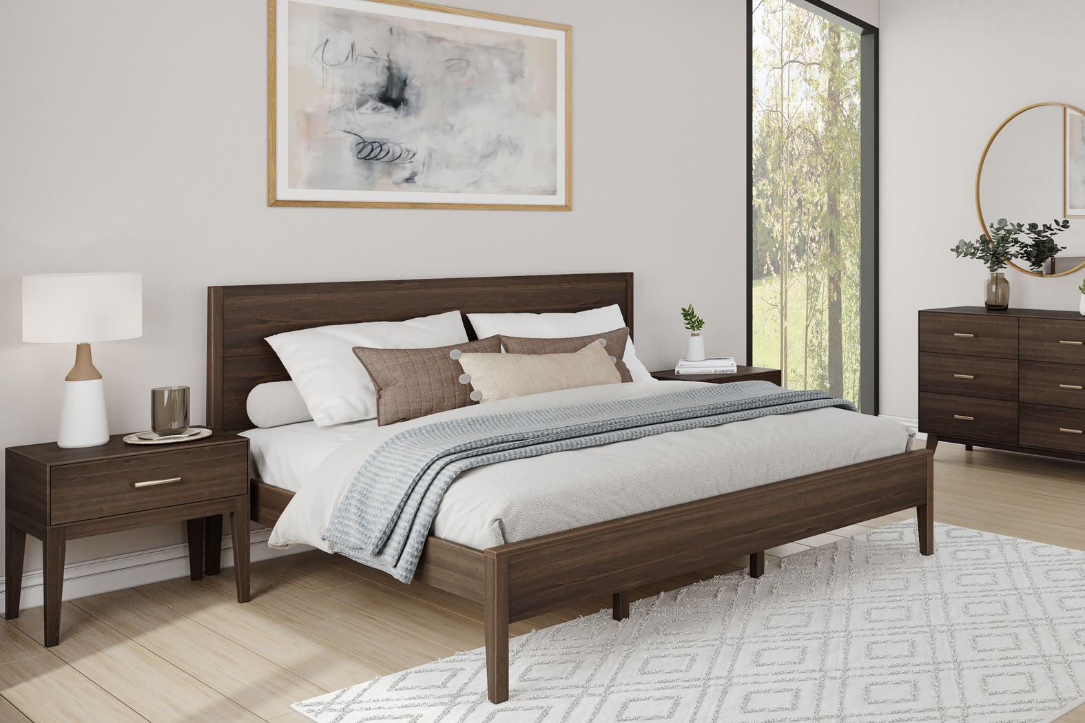 Learitt Walnut King Platform Bed - Thumbnail - Image 2