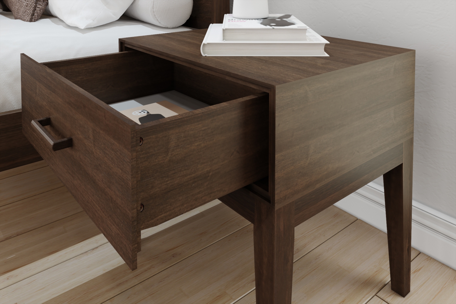 Learitt Walnut 1-Drawer Nightstand - Thumbnail - Image 3