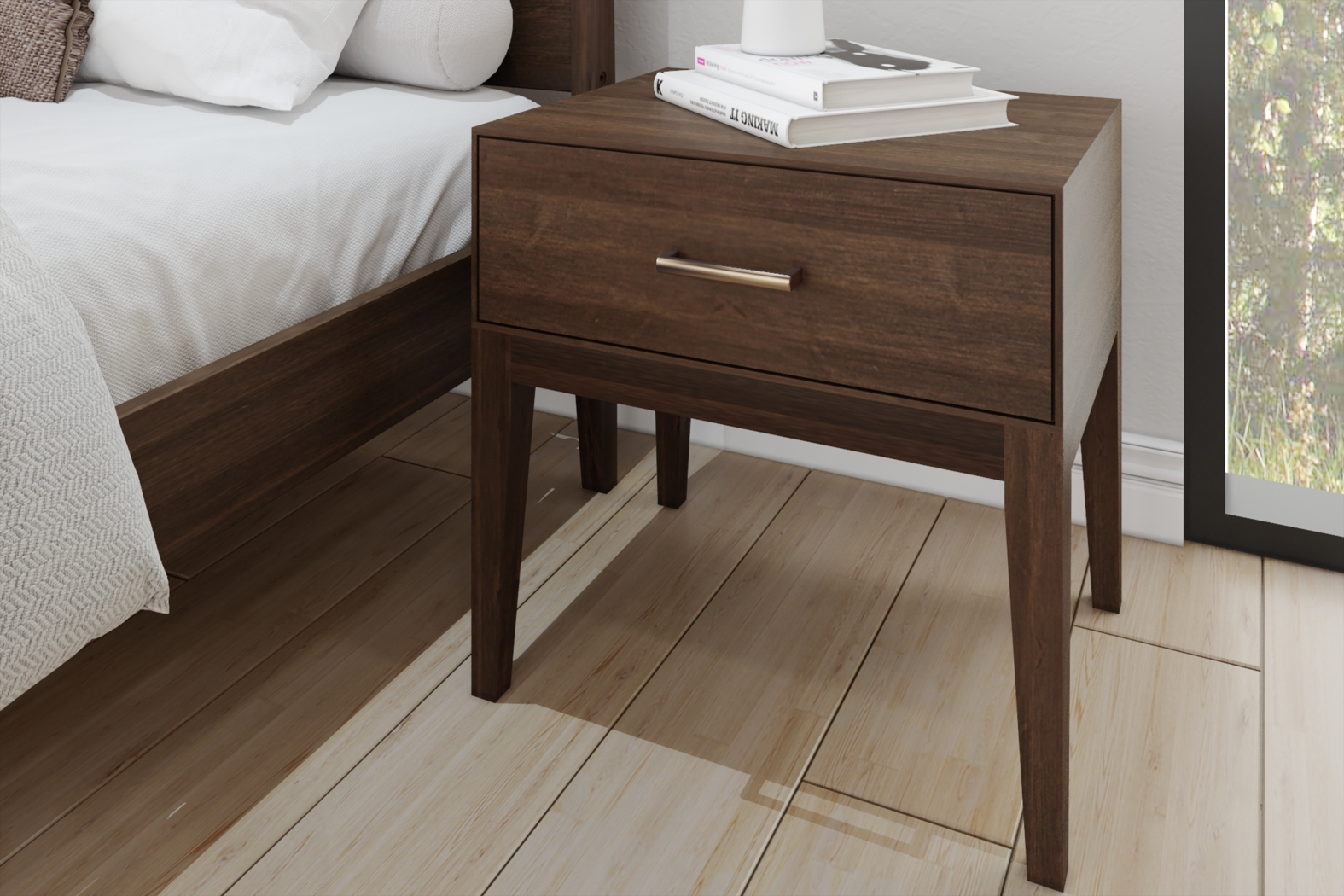 Learitt Walnut 1-Drawer Nightstand - Thumbnail - Image 4