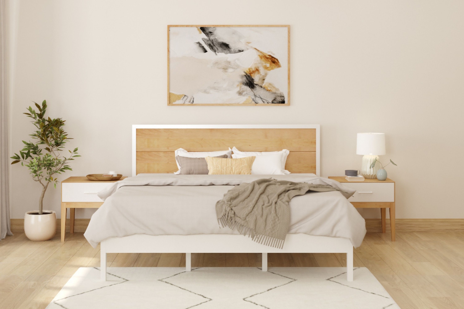 Learitt White Natural King Platform Bed - Thumbnail - Image 2