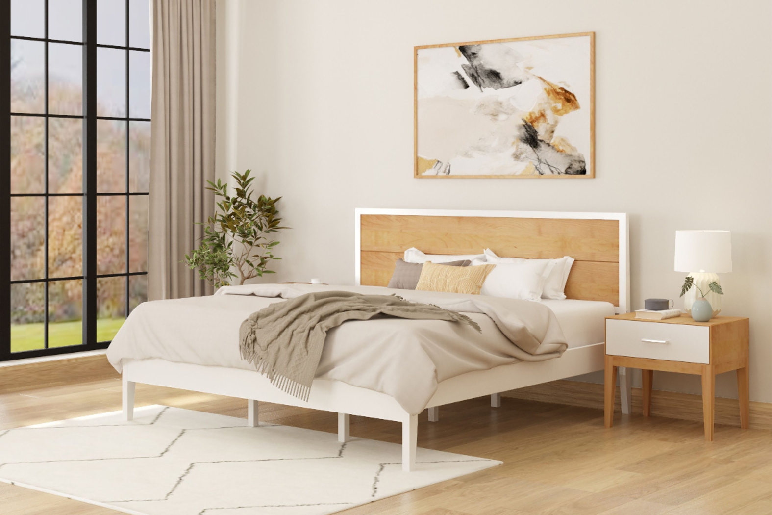 Learitt White Natural King Platform Bed - Thumbnail - Image 3