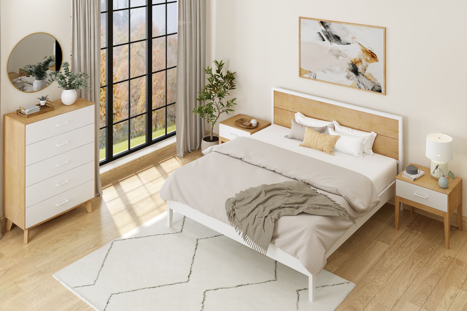 Learitt White Natural King Platform Bed - Thumbnail - Image 4