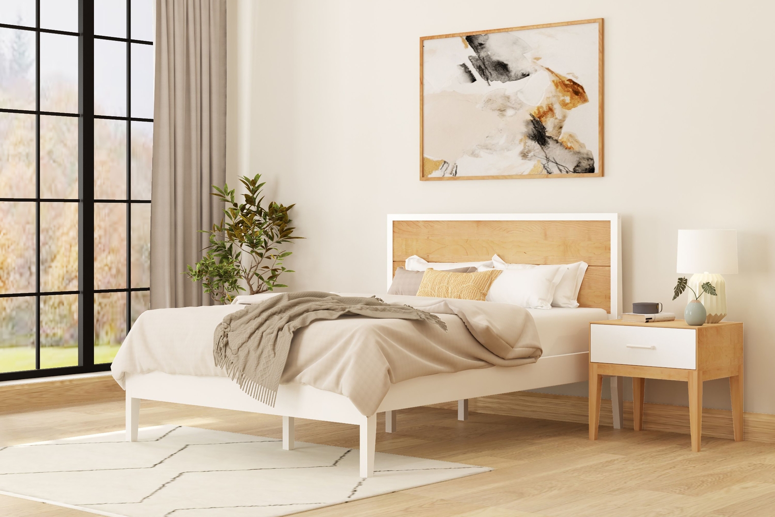 Learitt White Natural Queen Platform Bed - Thumbnail - Image 2