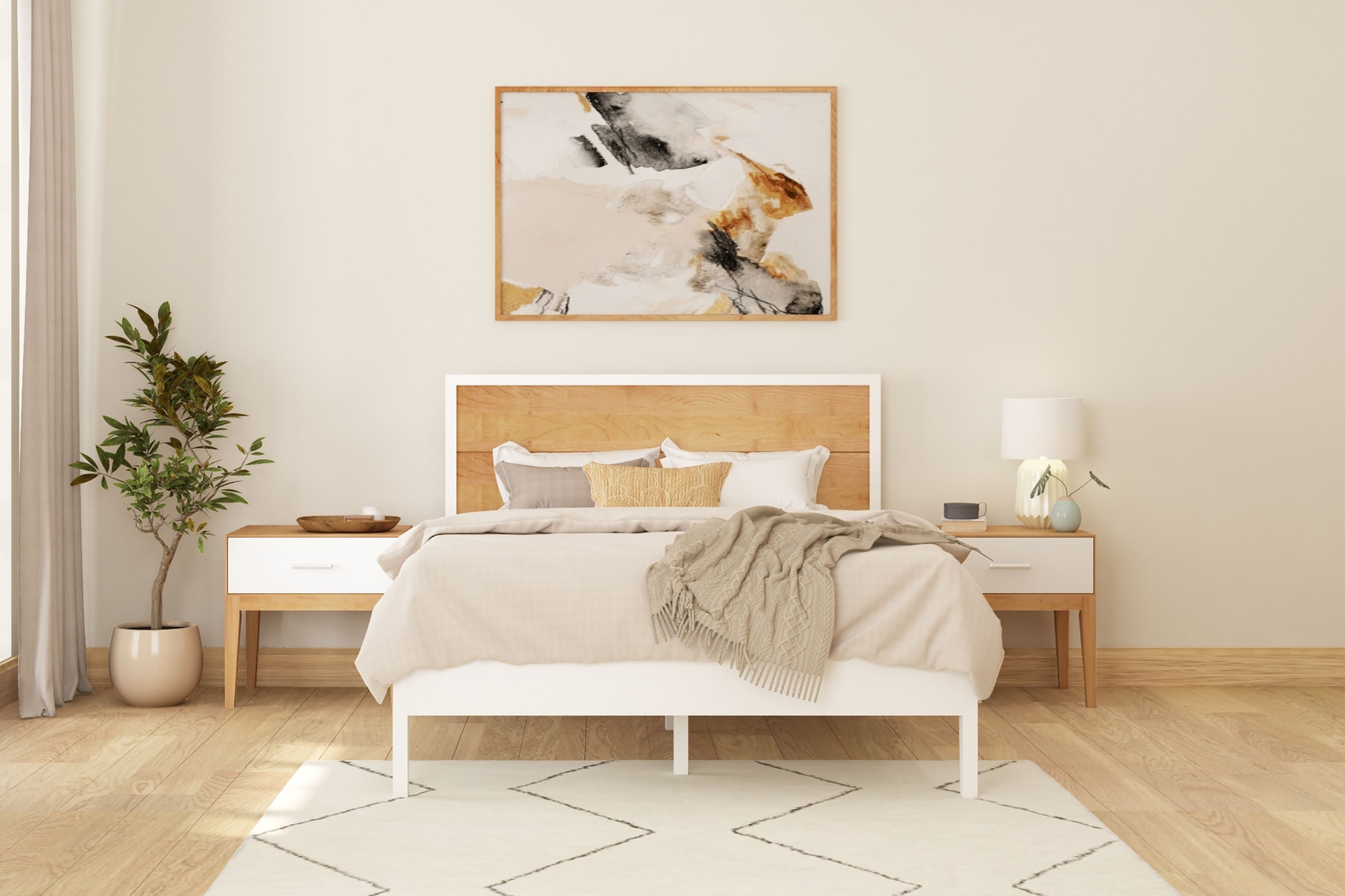 Learitt White Natural Queen Platform Bed - Thumbnail - Image 3