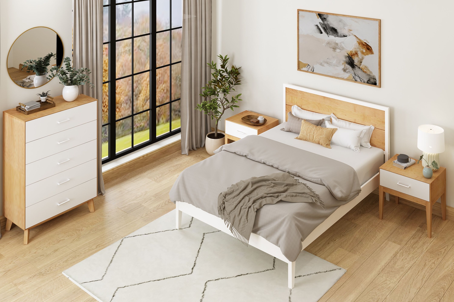 Learitt White Natural Queen Platform Bed - Thumbnail - Image 4