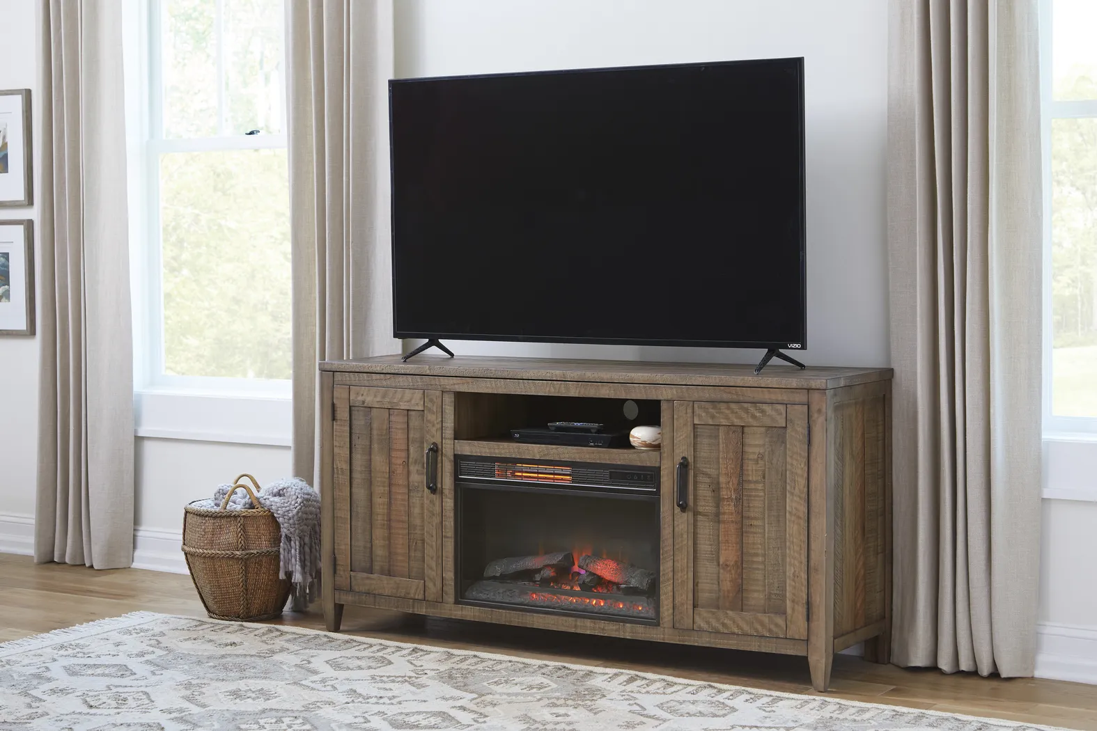 Leewood Brown 65 in. Console With Electric Fireplace - Thumbnail - Image 3